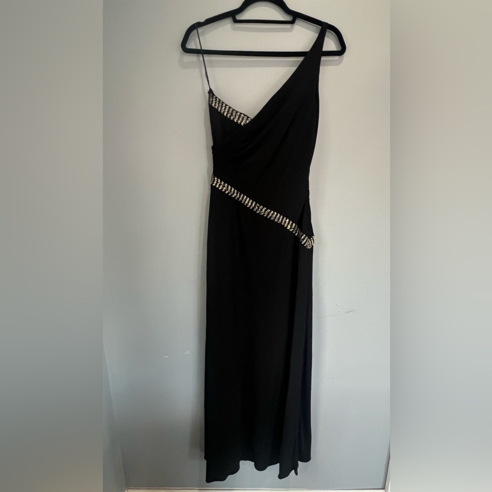 Jovani One Shoulder Black Dress with Silver Accents